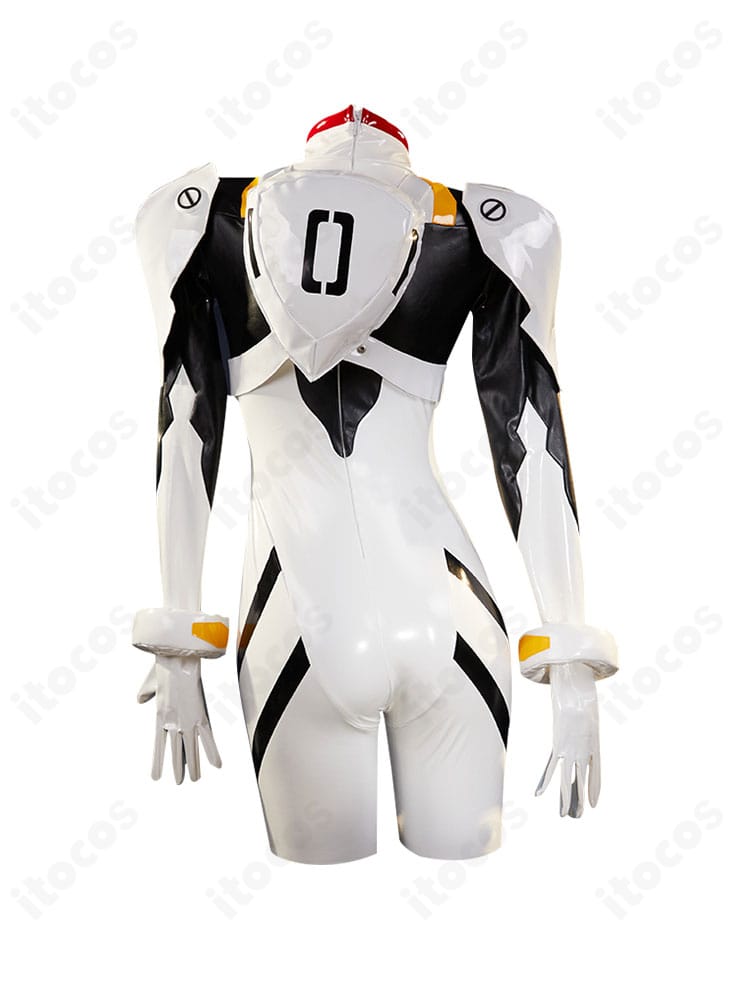 背面ビュー：背中飾りユニットと背面シーム配置を確認できる綾波レイ プラグスーツ衣装のバックショット