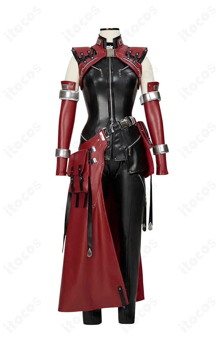 エアリス・ゲインズブールのコスプレ衣装 正面全体。色味と装飾でFFVIIの雰囲気を再現したフルコーデ。