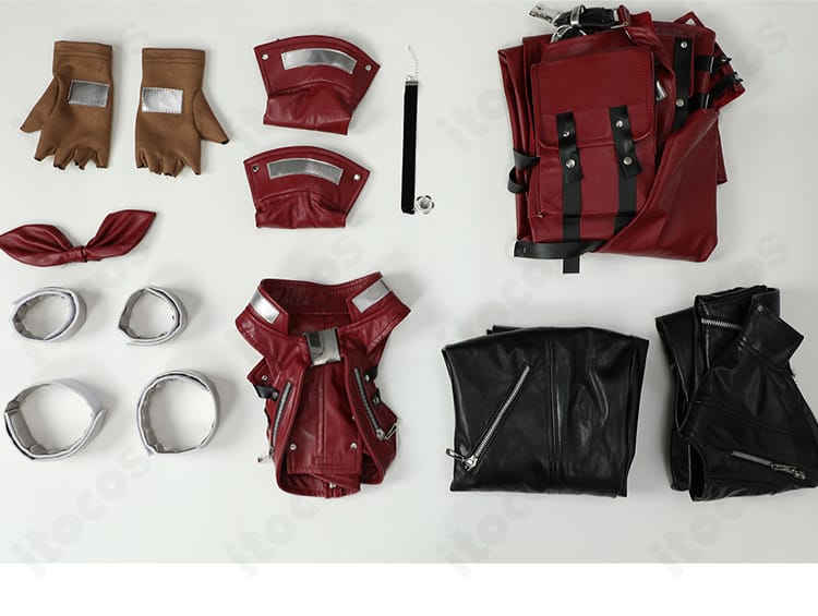 エアリス・ゲインズブール衣装のセット内容一式。トップスからアクセまで同梱アイテムを一覧表示。