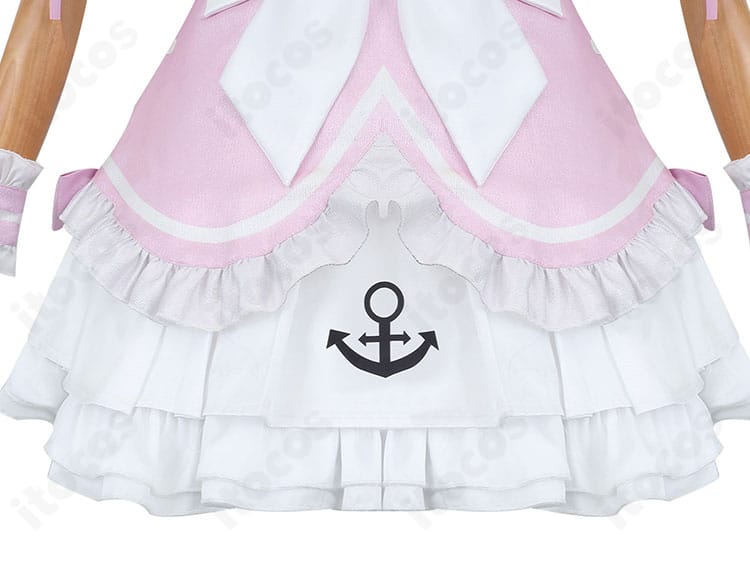 湊あくあ ピンクメイド衣装のスカート装飾。フレア部の意匠と配色アクセント