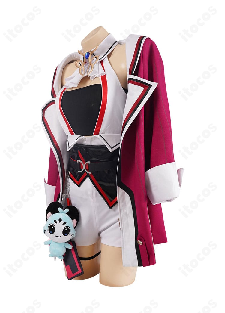 衣装の側面シルエット。帽子と腰封の立体感、袖のラインがわかる写真