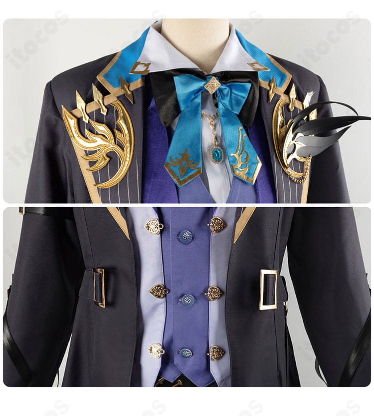 にじさんじ 榊ネス コスプレ衣装・衿と襟元装飾の詳細。スカーフの質感と留め具の意匠が分かる