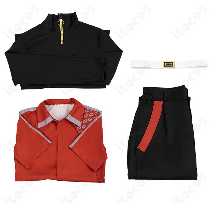 ITOCOS 18TRIP 西園練牙 私服スタイル セット内容一式。シャツ、インナー、ズボン、ベルトの4点を一覧で表示。