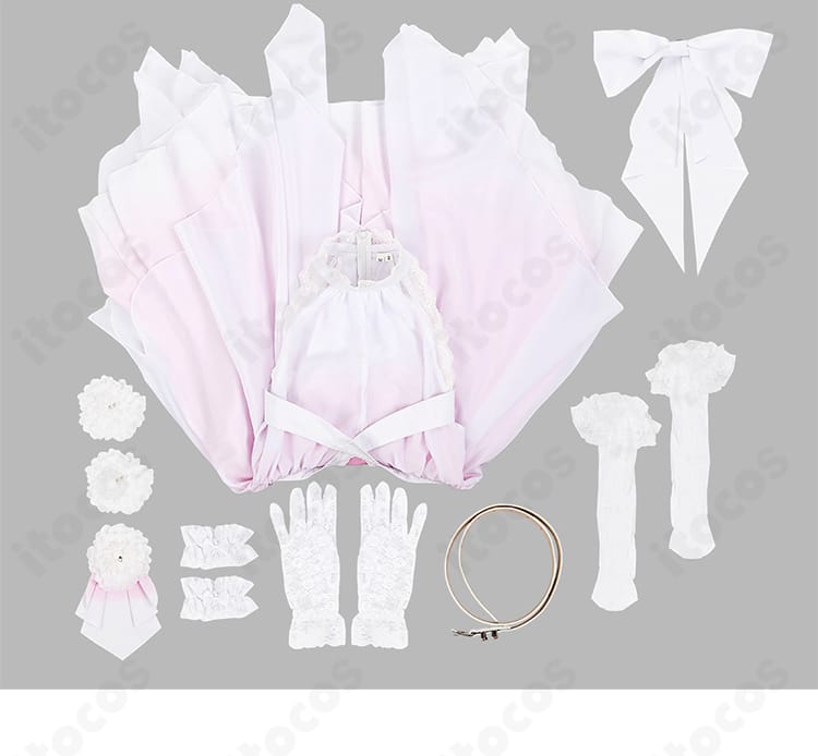 セット内容一覧：ワンピース、髪飾り、手袋、手首飾り、靴下、ベルト、スカーフを表示