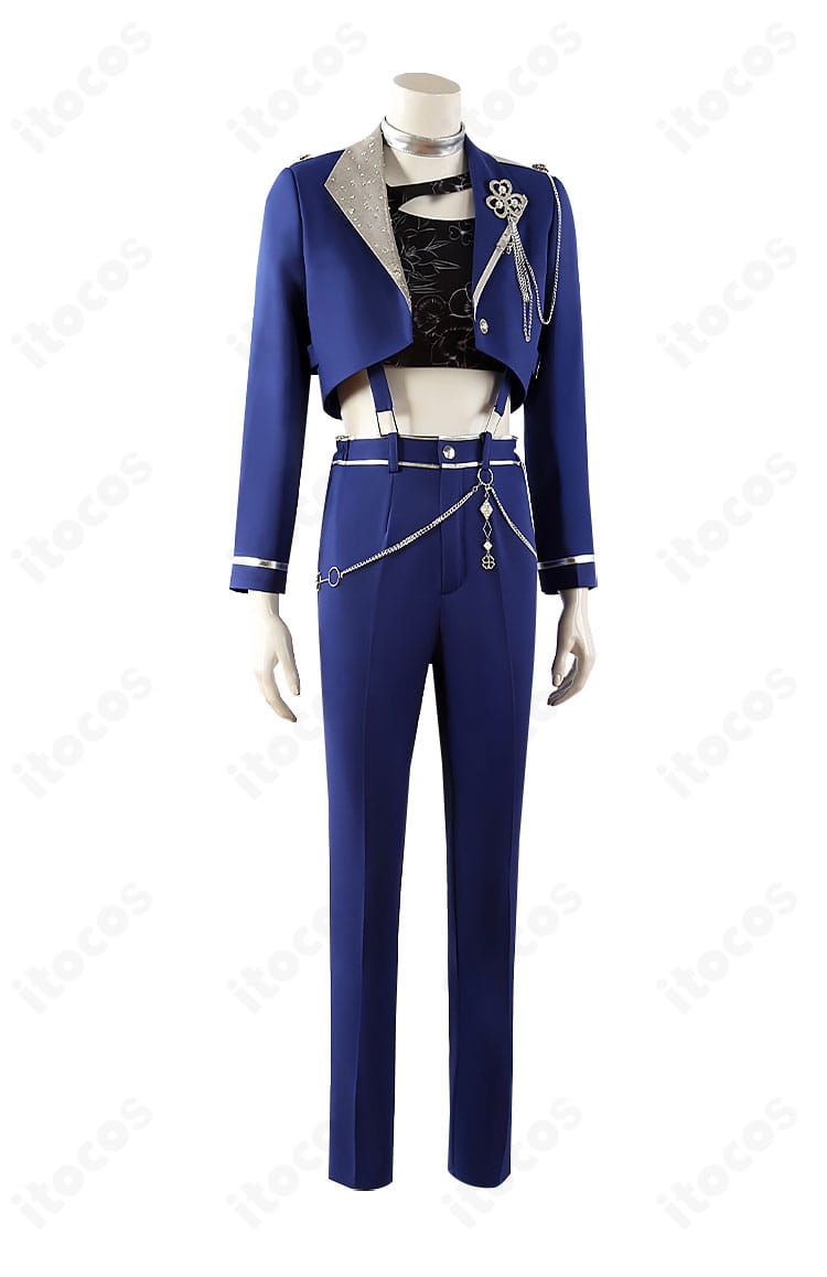 日野森雫 コスプレ衣装の側面ビュー。ウエストラインとコートのハリ感、可動域を確保したパターン設計が分かる画像。