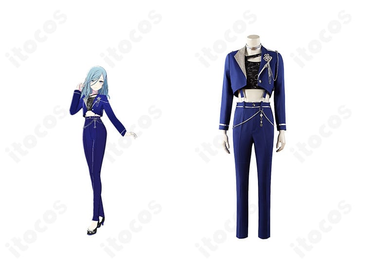 プロジェクトセカイ 日野森雫 sparkle of trustコスプレ衣装の正面全身とキャラクター比較。装飾と配色の再現度が分かる構図。
