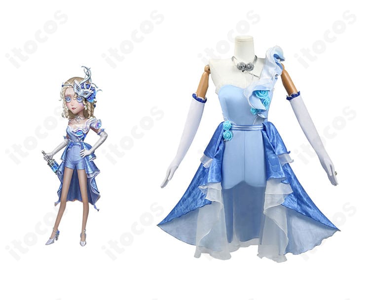 Identity V 第五人格 調香師（ヴェラ・ナイエル）波を追うバラ衣装の正面と公式ビジュアルを並べた比較イメージ