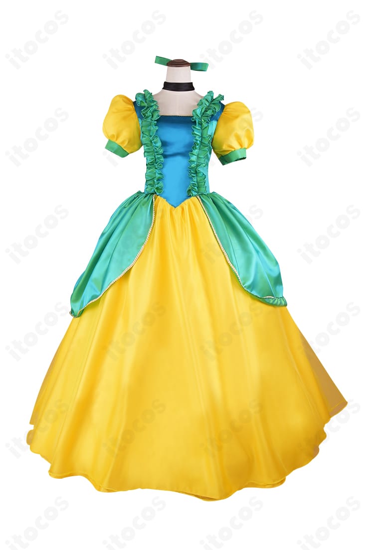 ドリゼラ・トレメイン 実写版ドレスの正面全身。豪華な装飾とコントラスト配色を高再現したコスプレ衣装。