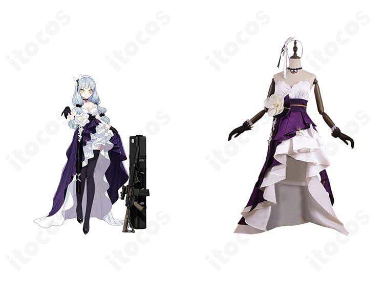 HK416 星の繭 コスプレ衣装 正面全体。高発色ドレスと大きな腰リボンでキャラクターの魅力を再現