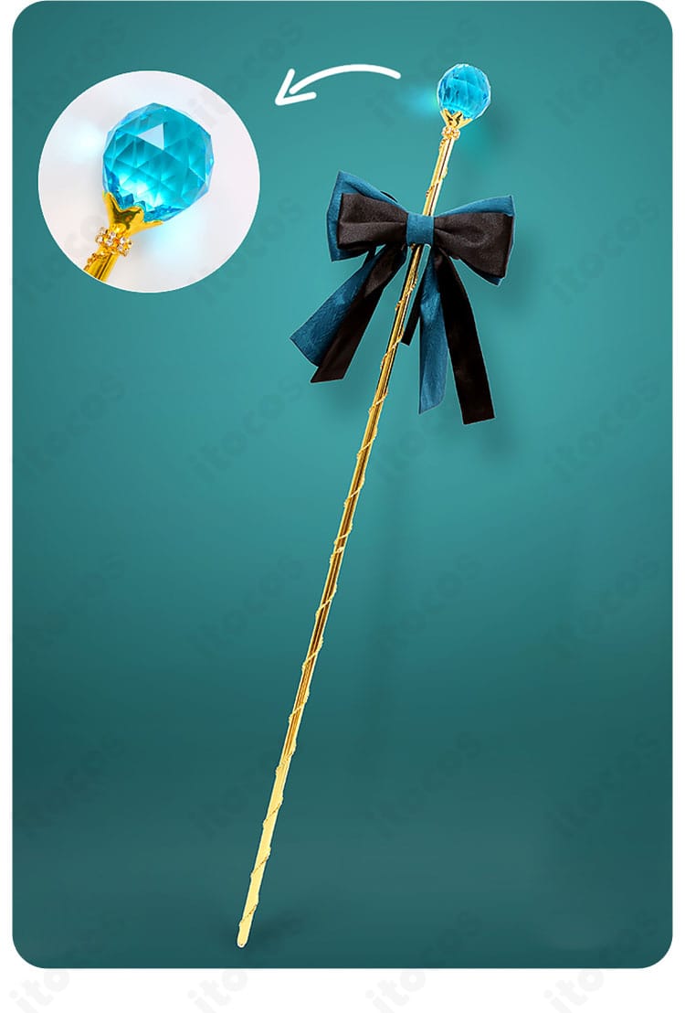 初音ミク コスプレ衣装の法杖モチーフ装飾ディテール。トップパーツの造形が分かるクローズアップ