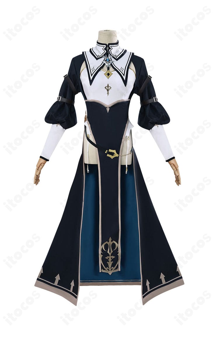 白銀ノエル シスター×黒騎士風コスプレの正面全身。領口・腰飾り・腿部ストラップまで細部を再現