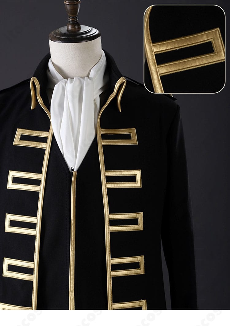 銀魂 真選組隊服の襟元ディテール。立ち襟の形状と金縁の再現度を強調。