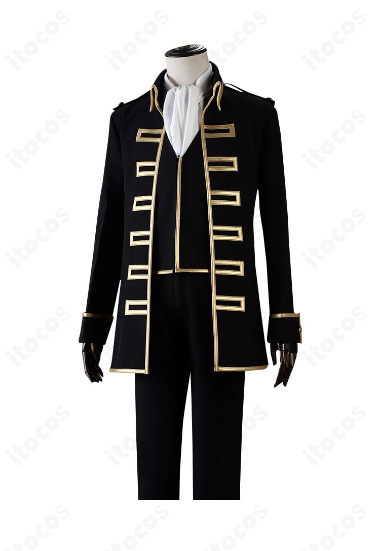 銀魂 真選組隊服コスプレ衣装の側面。立ち襟と袖ラインのシルエットと着用バランスを確認。