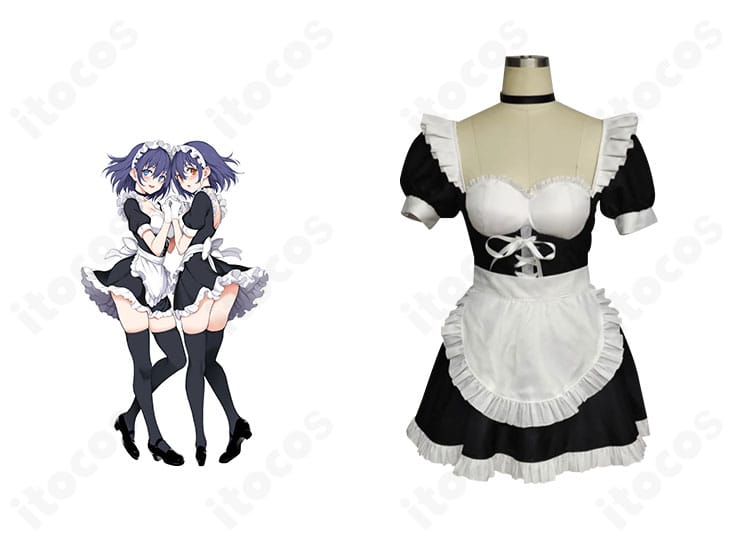 星月楓・星月鈴 メイド服コスプレ 正面全身。フリルとエプロンの意匠を高再現し、イベント向けの清楚な佇まいを表現。