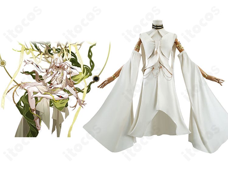 商品正面と星神「豊穣」薬師のコスプレ衣装を合わせた全体像。神官風デザインと高再現の雰囲気が分かる構図