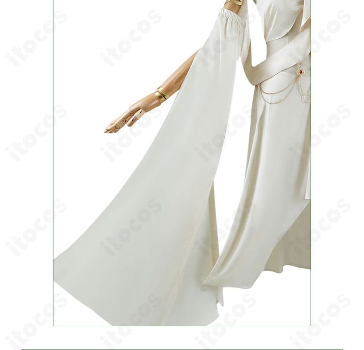 袖装飾のアップ。袖口の意匠、縁取り、透け感生地の重なりを見せる星神「豊穣」薬師衣装