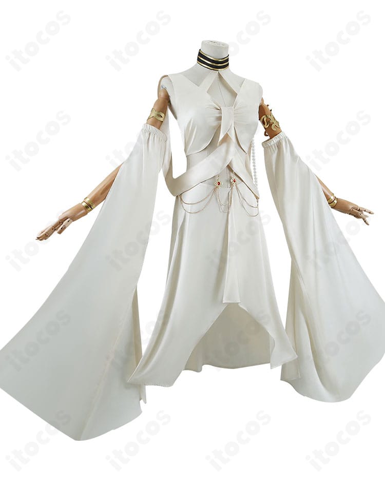 側面図。袖のボリュームとウエスト〜腰飾りのフィット感、シルエットの落ち感が分かる星神「豊穣」薬師衣装