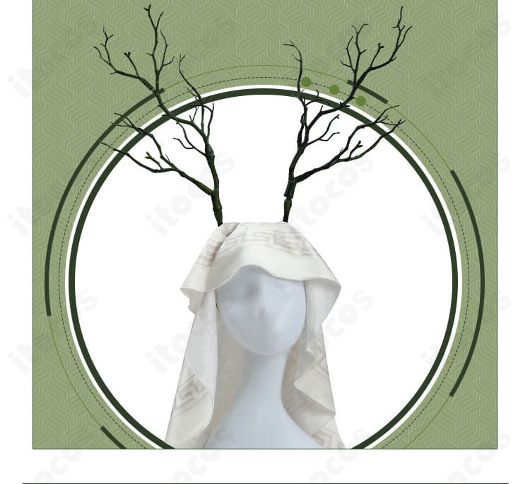 頭飾りの近接。カチューシャと頭巾の形状・意匠・固定感を示す星神「豊穣」薬師アクセサリー