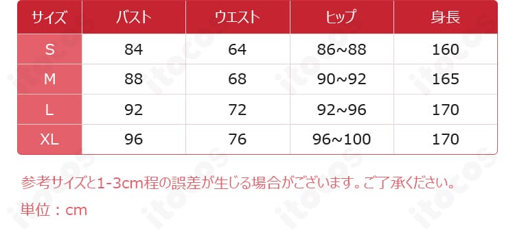アスナ ウンディーネVer. サイズ対応表と実測ガイド。S〜XLの寸法比較で選び方をサポート。