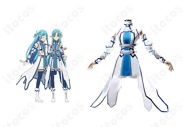 ソードアート・オンライン アスナ ウンディーネVer. 衣装の商品正面とキャラクターを組み合わせたイメージ。白×ブルー配色と装飾を忠実に再現。