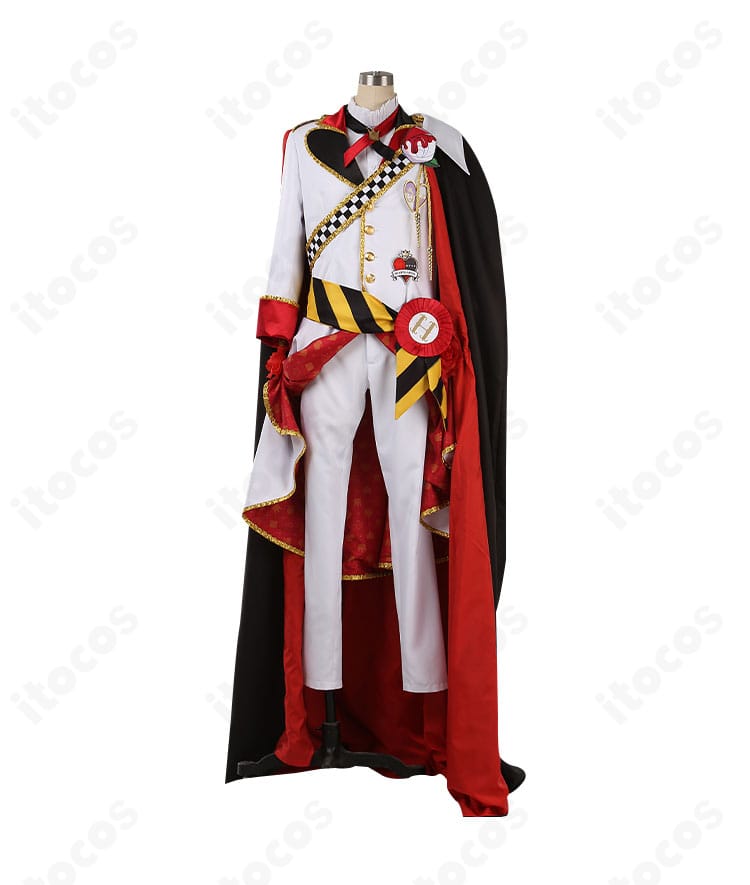 エース・トラッポラ 寮服コスプレ 正面全身図：コートの斜めベルトと配色のバランスを確認できる画像