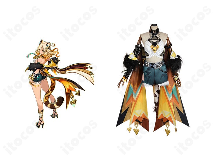 原神 シロネン コスプレ衣装の正面スタイル。外套・胸元装飾・耳と尾を含む全体バランスを高再現。