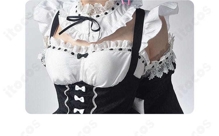 Re:ゼロ レム／ラム メイド服の前胸ディテール。胸元のフリルとリボン配置を丁寧に再現。