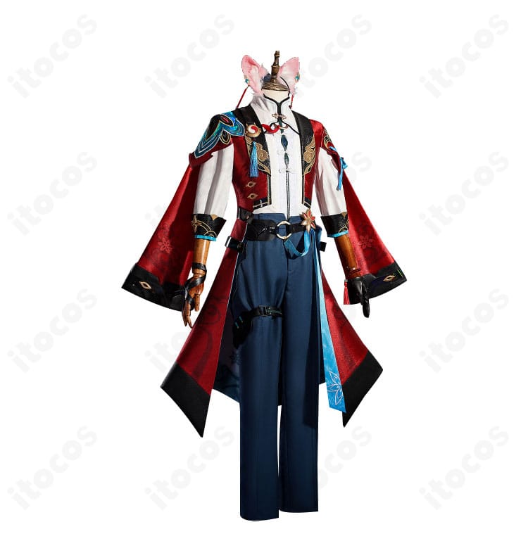 椒丘コスプレ衣装の右側面ディテール。袖のライン、腰帯の重なり、側面の装飾配置を明瞭に写した画像。