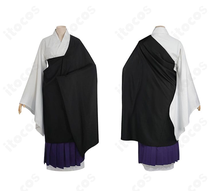 裏梅コスプレ衣装の前面・背面。袈裟の落ち感や背面ライン、裾の長さなどディテールが分かる画像