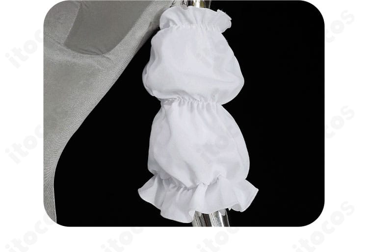 白石杏衣装の袖ディテール。刺繍風の装飾とカフ部分のデザインを鮮明に示した近接写真。