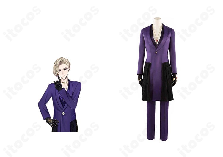 ヴィル・シェーンハイト 輝石の国のタピ・ルージュ衣装の正面全身。上質ツイルの発色と礼装コートのシルエットが分かる構図