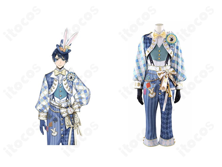 デュース・スペードのラビット・ウェア正面とキャラクター参考の比較画像｜ツイステ コスプレ衣装