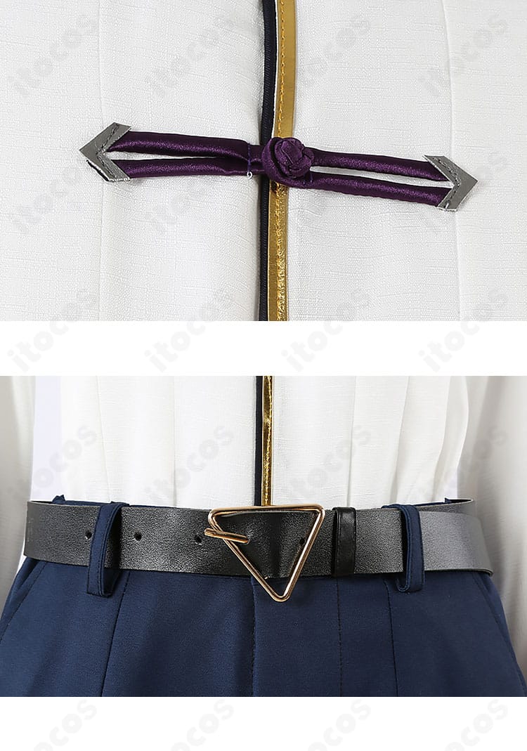 留め具・腰帯のディテール。ベルトと金具の質感がコスチュームの完成度を高めます。