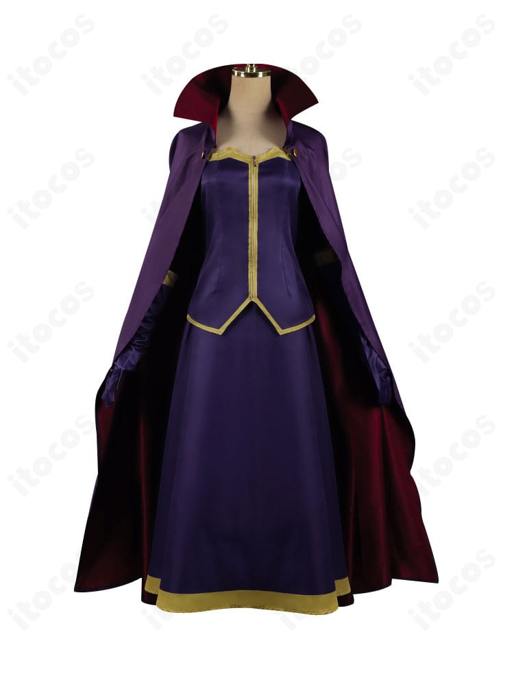 セフィーロのコスプレ衣装・正面全景。マントのドレープとトップス〜スカートの縦ラインがはっきり見える構図。