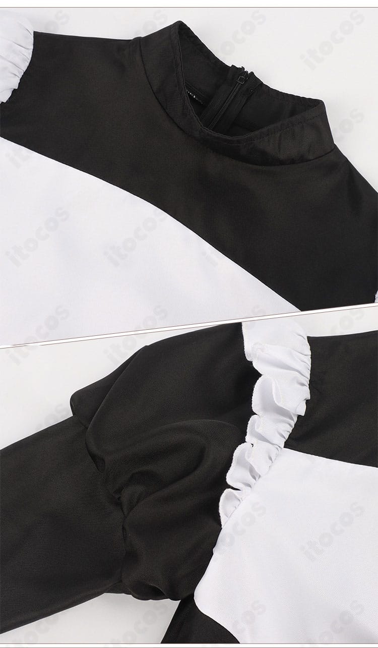 サティ衣装の立体襟と袖装飾のクローズアップ。凛とした軍服感を表現