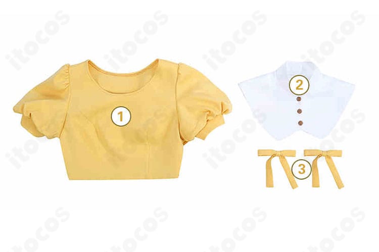 大道寺知世 私服コスプレのセット内容。ワンピース・つけ襟・髪飾りの3点。