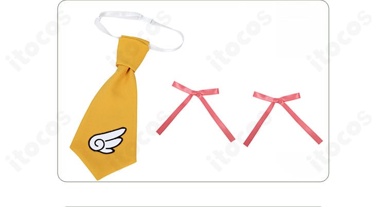 髪飾りとネクタイのディテール。色味の整合性とアクセサリーの配置バランスを再現。