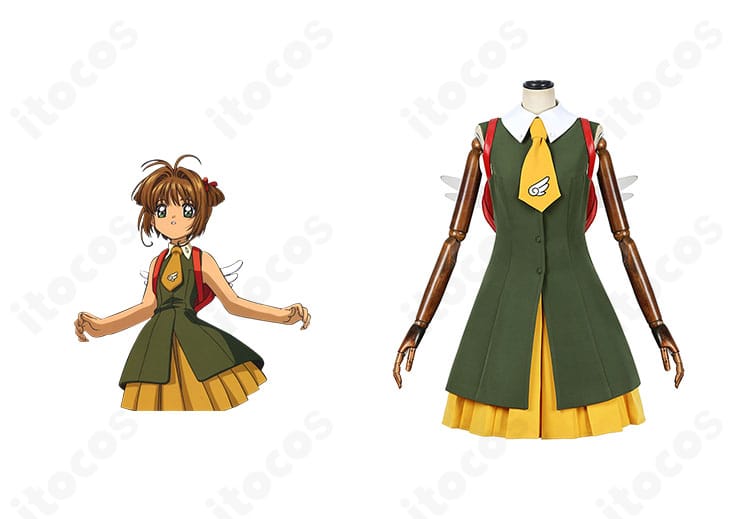 劇場版カードキャプターさくら 木之本桜の制服コスプレ一式。配色と装飾を丁寧に再現した全身イメージ。