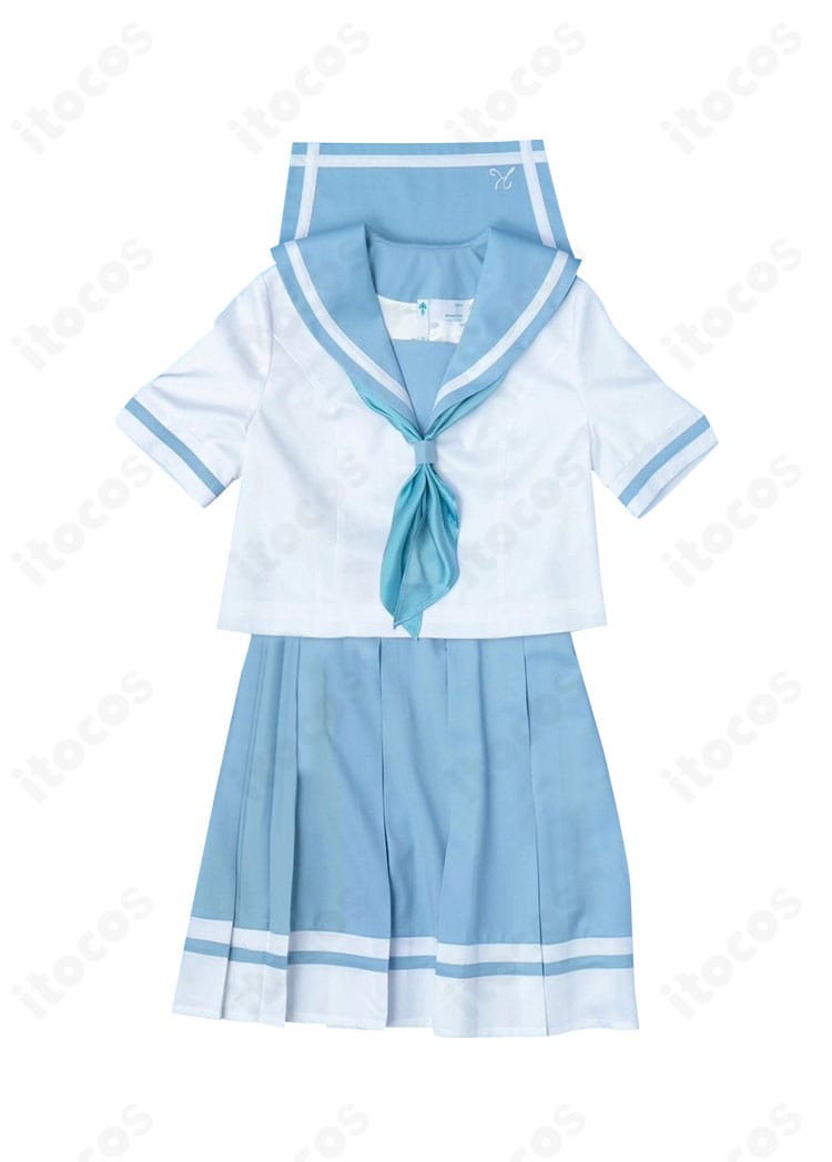 鎧塚みぞれ 夏制服コスプレ衣装の正面全身画像。学園制服のシルエットとバランスが分かる構図。