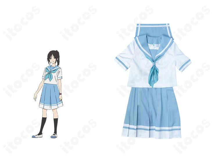 響け！ユーフォニアム 鎧塚みぞれの夏制服コスプレ衣装。正面全身とキャラクター比較で高再現性を示す商品画像。