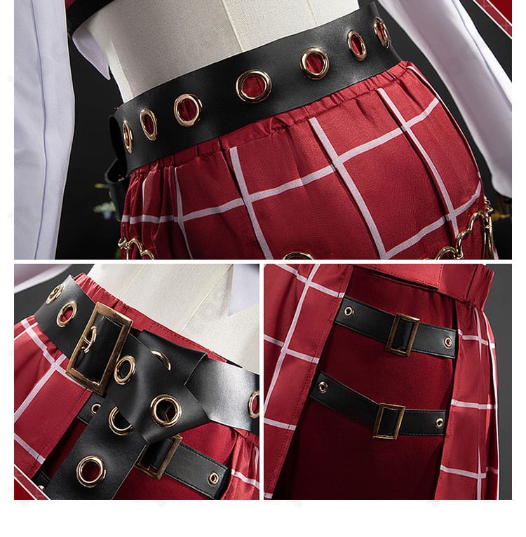 ベルト装飾のクローズアップ。金具の質感と位置関係がわかる、コーデの要のパーツ。