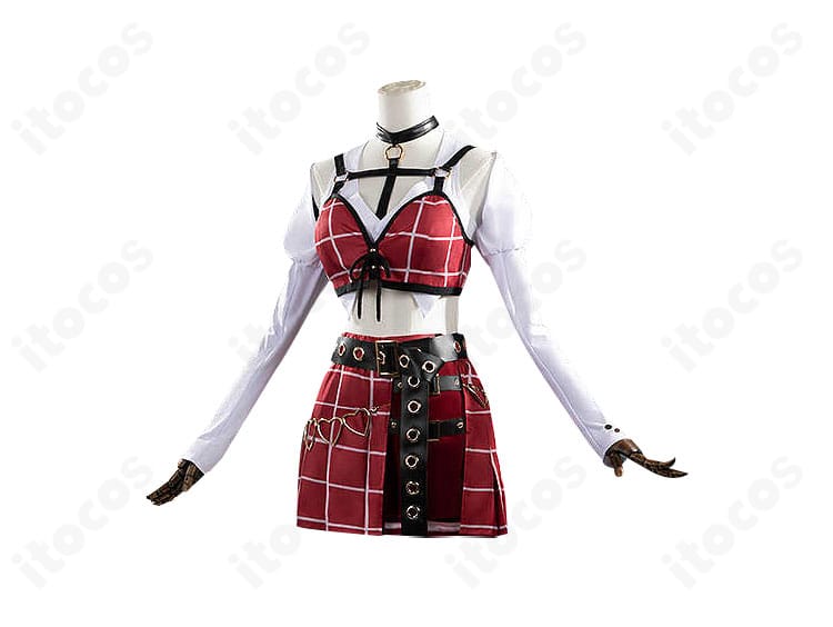 側面図。レイヤードの厚みとシルエット、ベルト位置がわかる葛葉コスプレ衣装の全体像。