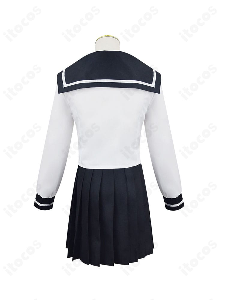 菜なれ花なれ 小父内涼葉 コスプレ衣装・背面図。背面開閉部の仕様と披肩風デザイン、後ろ姿のバランスを詳細表示。