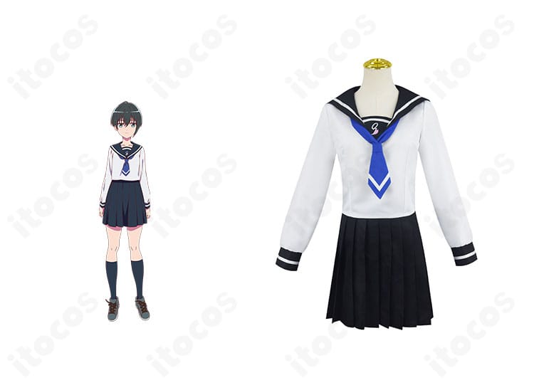 菜なれ花なれ 小父内涼葉の学園制服コスプレ衣装・正面とキャラクターの比較。世界観と配色を忠実に再現した全身ビュー。