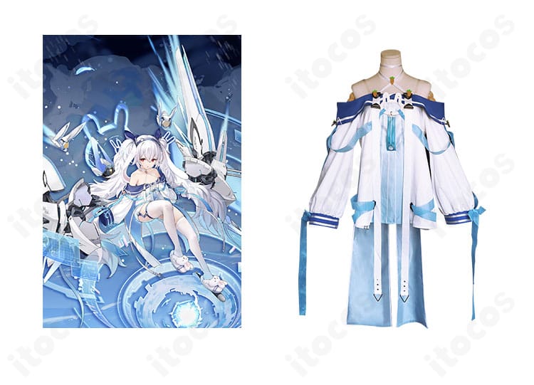 アズールレーン ラフィーII コスプレ衣装の正面全体とキャラクター比較。うさ耳とワンピース、小物一式で高再現の仕上がり。