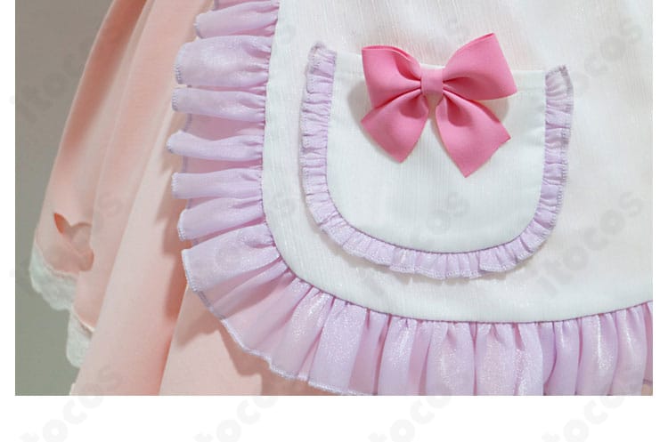 ラム 夢かわメイド衣装 エプロン小袋の装飾。可愛らしいポケットとリボンの実用的デザイン