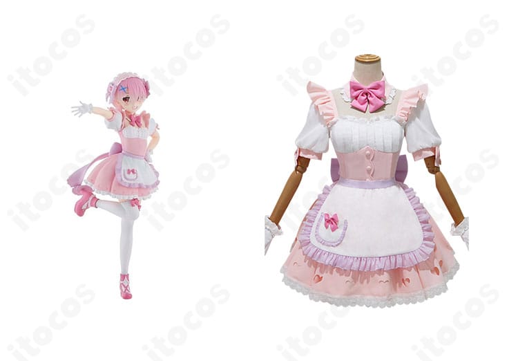 Re:ゼロ ラム 夢かわメイド衣装の正面とキャラクター比較。フリル配置と襟元の再現度を確認できるガイド画像