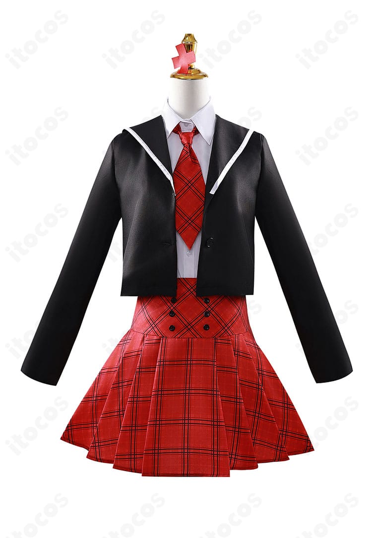 日奈森あむ ガーディアン制服コスプレ衣装の正面ビュー。コートとネクタイの配色が分かる全身