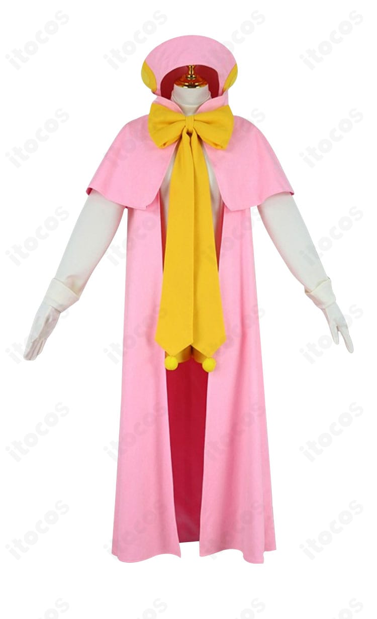 木之本桜 さくらカード編コスプレ衣装の正面スタイル。レオタードのラインとマントの落ち感、胸元の蝶結びなど全体ディテールが分かります。