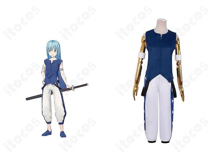 リムル=テンペスト 半袖コスプレ衣装の正面全体。転生したらスライムだった件の世界観に合わせた配色と高い再現度が分かる商品画像